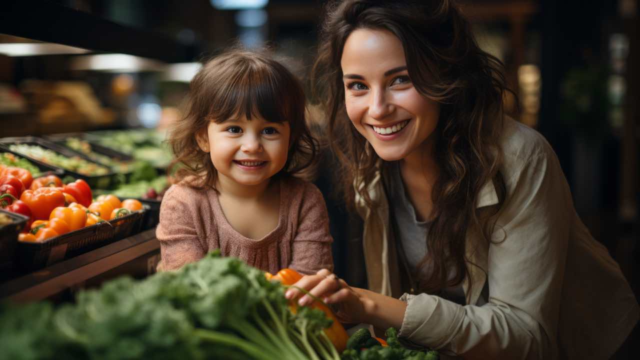 Mamma e figlia al supermercato 